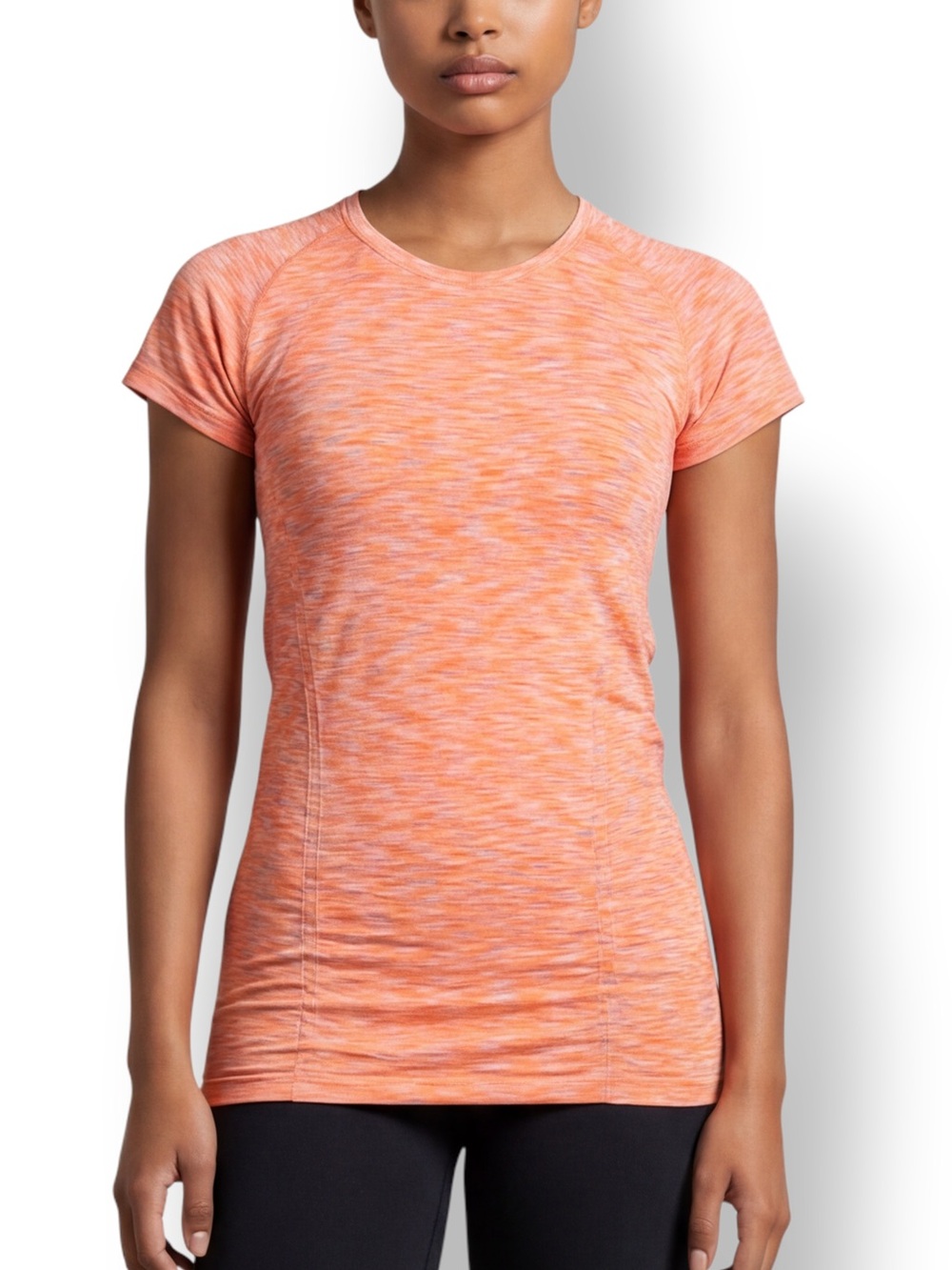 4/$20 Athleta Fastest Track Space Dye Neon Orange Athletic Tee Ruched Grip Top S